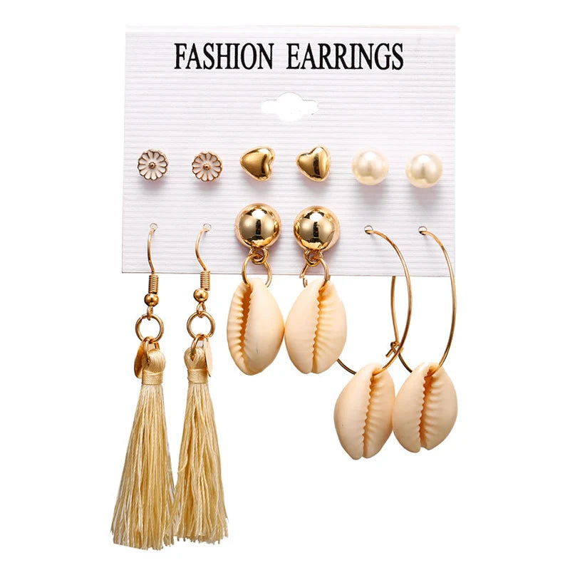 17KM 30 Boho Tassel Earrings Bohemian Long Earrings Set for Women Brincos Geometric Fabric Drop Earring Female Fashion Jewelry