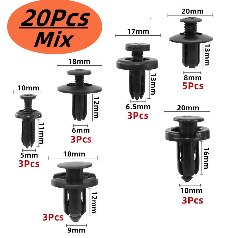 20Pcs 6mm 7mm 8mm 9mm 10mm 5mm Screw Plastic Fastener Bumper Fender Clip Buckle for Audi Toyota VW Buick Honda Renault Nissan