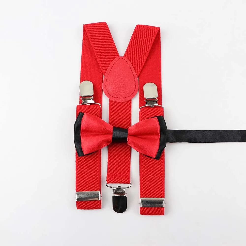 Solid Color Children Belt Bowtie Set Baby Boys Suspenders Polyester Y-Back Braces Two Colors Bow Tie Adjustable Elastic Kids