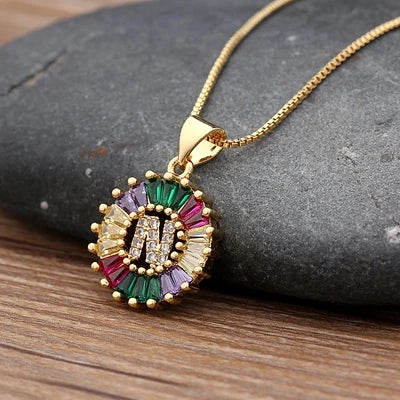 Gold Color Initial Multicolor CZ Necklace Charm Letter Necklace Name Jewelry for Women Accessories Girlfriend