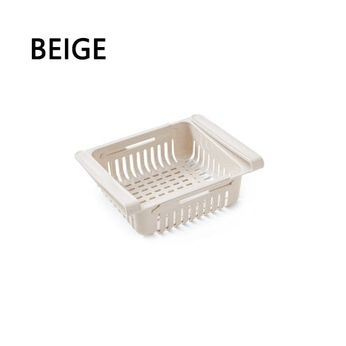 ABS Slide Storage Rack Organizer Adjustable Refrigerator Shelf Holder Drawer Organiser Space Saver Fruit Snack Kitchen Rack Shel