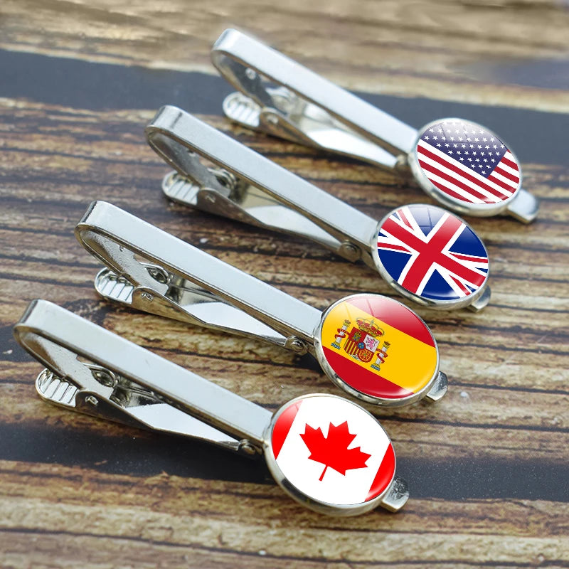 30 Countries National Flag Tie Clips Men Metal Necktie USA Flag Clip Pins Button Wedding Suit Accessories