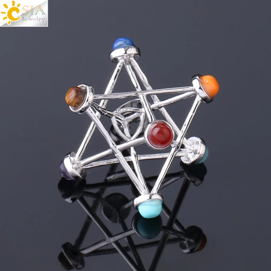 CSJA Merkaba Chakras Pendants Natural Stone Reiki 7 Chakra Necklaces Healing Hollow Star Point Women Men Necklace Pendulo F766