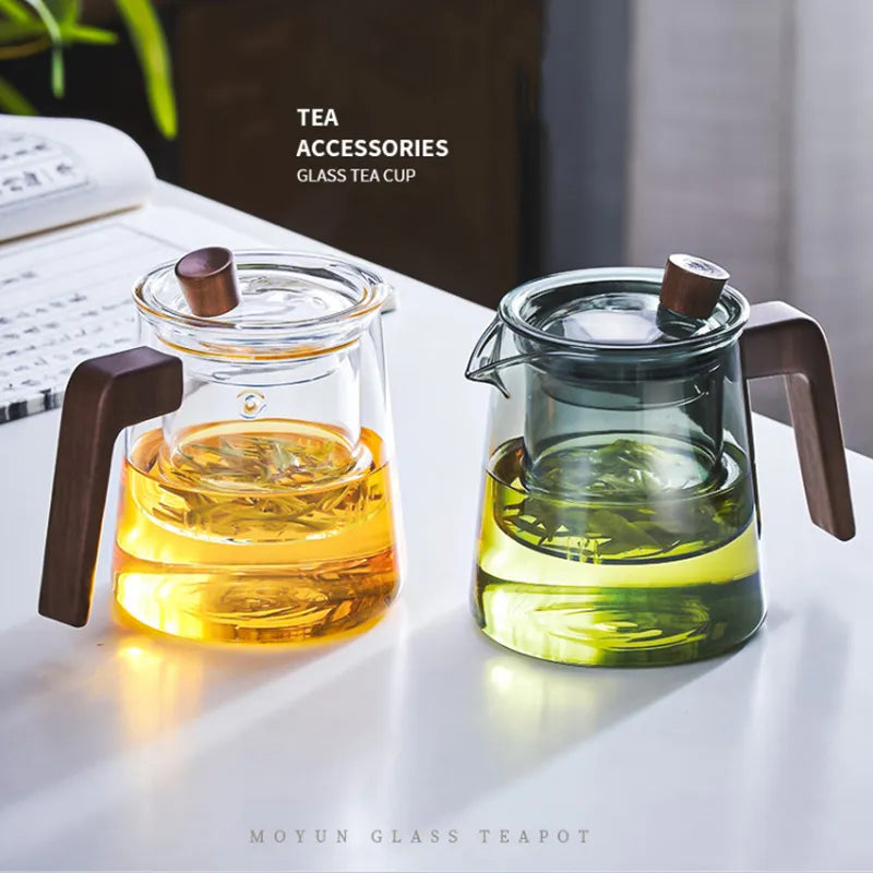 GIANXI Retro Glass Teapot Wood Handle Chinese Tea Ceremony Transparent Teawear S