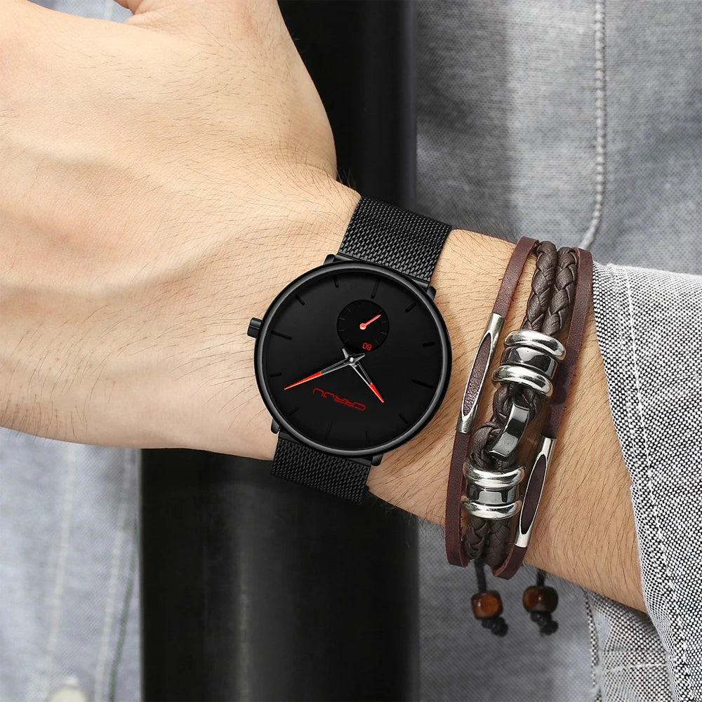 Men Watch CRRJU Watch Women Quartz Dress Watch for Men Dress Watches Fashion Unisex Ultra Thin Wristwatch Relojes Para Hombre