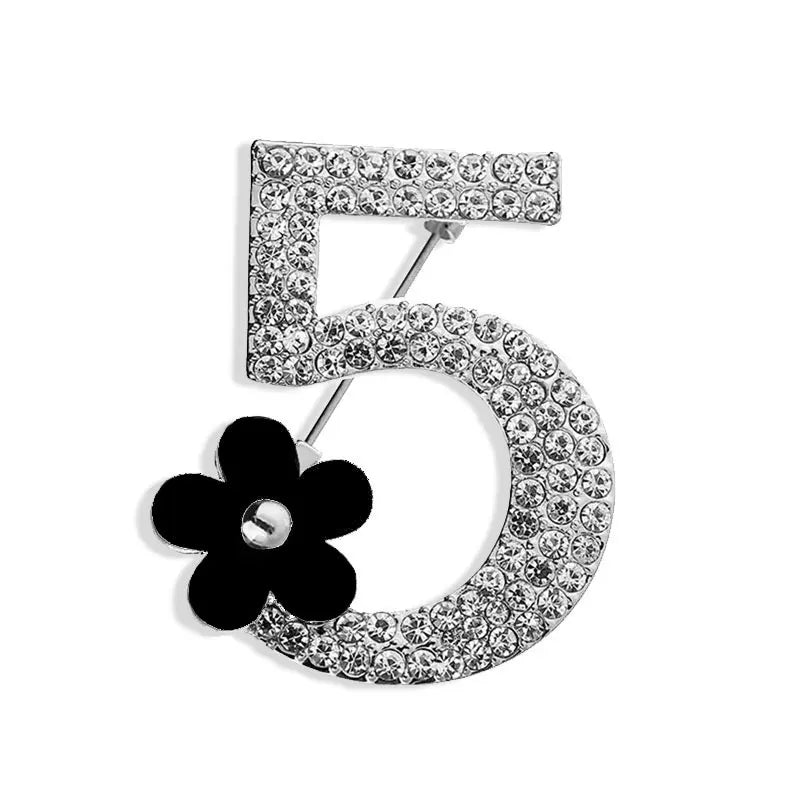 Luxurious Brand Brooches Letter 5 Full Crystal Rhinestone Brooch Pins for Women Party Flower Number Brooches