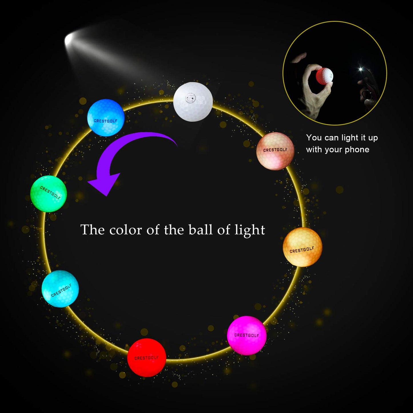 Crestgolf Golf Ball With Logo 3pcs/6pcs/10pcs/30pcs/Pack Night Glow Light Glow LED Golf Ball-Six Color for Your Choice