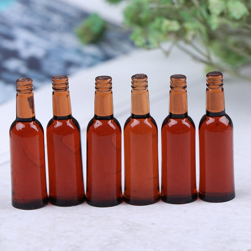 6Pcs 1:12 Dollhouse Miniature Toy Beer Wine Drink Bottle Doll Food Kitchen Living Room Toy Accessories
