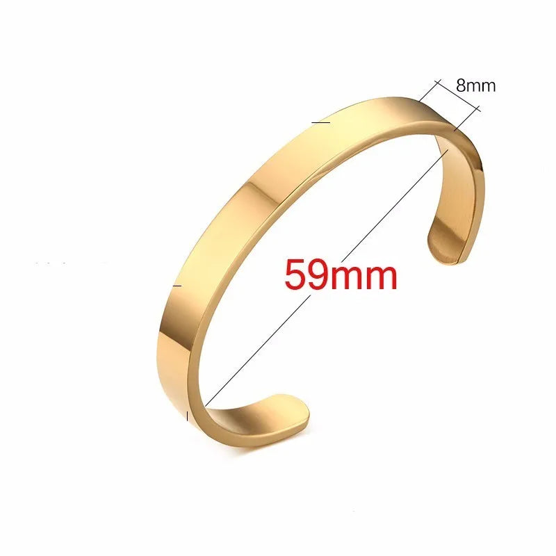 Solid Golden Flat 6mm 8mm Cuff Bangles for Men Bracelet Brackelts Brazalet Bileklik Braslet
