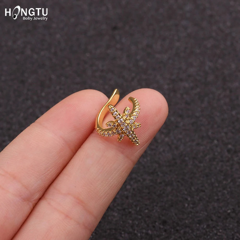 HONGTU 1PC Copper Crystal Ear Cuffs for Women Wrap Cuff Clip on Earrings No Pierce Earrings Fake Earring Piercing Jewellery 2020