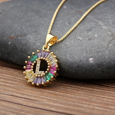 Gold Color Initial Multicolor CZ Necklace Charm Letter Necklace Name Jewelry for Women Accessories Girlfriend