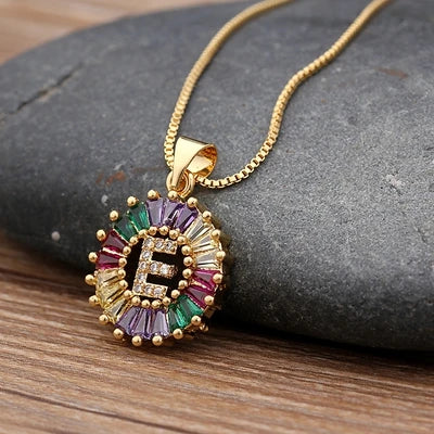 Gold Color Initial Multicolor CZ Necklace Charm Letter Necklace Name Jewelry for Women Accessories Girlfriend