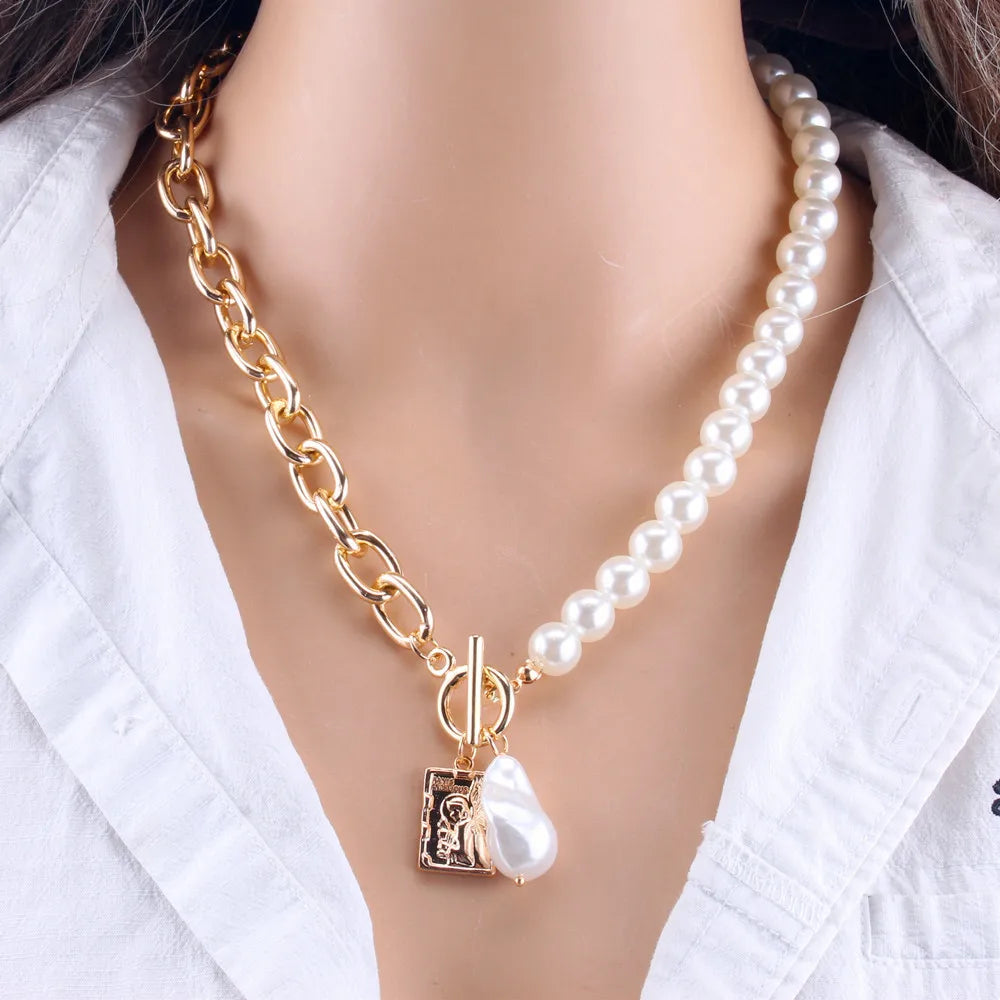 KMVEXO 2020 New Fashion Jewelry Gold Color Multi Layer Chains Imitation Pearl Necklaces for Women Party Wedding Bride Necklace