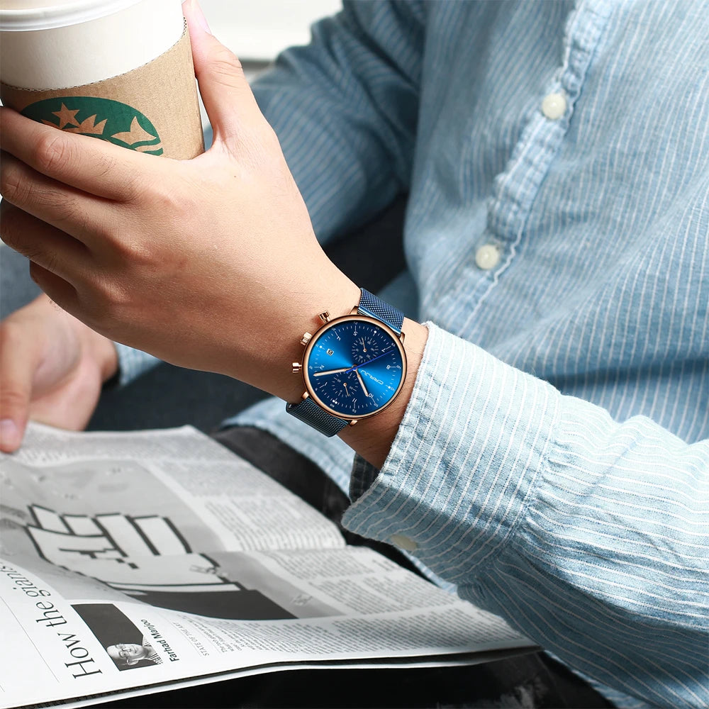 Mens Watch CRRJU Luxury Top Brand Men Stainless Steel WristWatch Men's Military Waterproof Date Quartz Watches Relogio Masculino