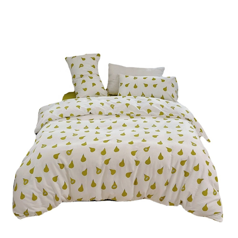 Double Layer Cotton Bedding Set Infant Class Softness Floral Design Duvet Cover Bed Sheet Pillowcases 4 Pieces Bedding Set