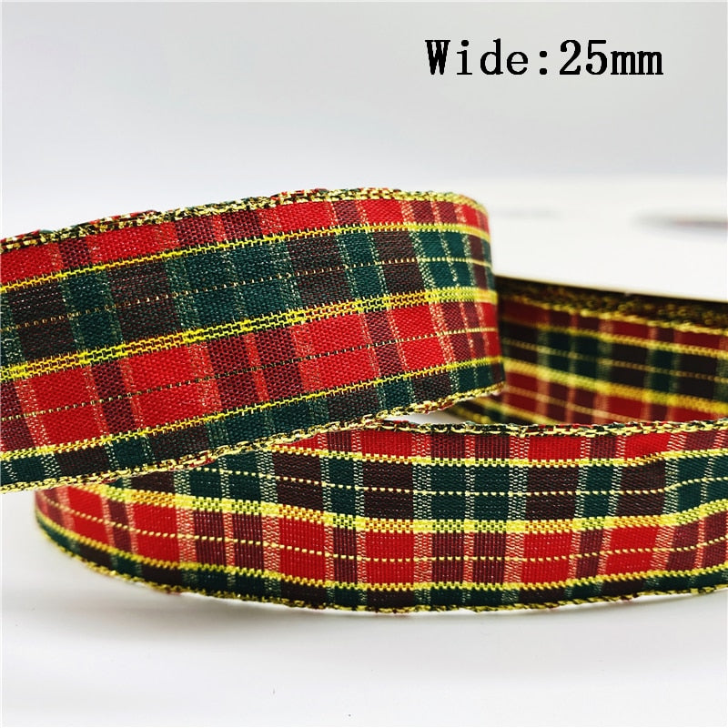 5yards/Lot 25mm Plaid Ribbon Christmas Decor Ribbon for Handmade Design Christmas Decoration DIY