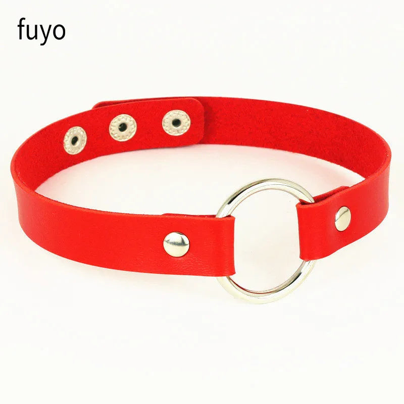 1Pc Collar Punk Round Gothic Goth Choker Necklace Love PU Leather Neck Buckle Necklaces Jewelry for Women
