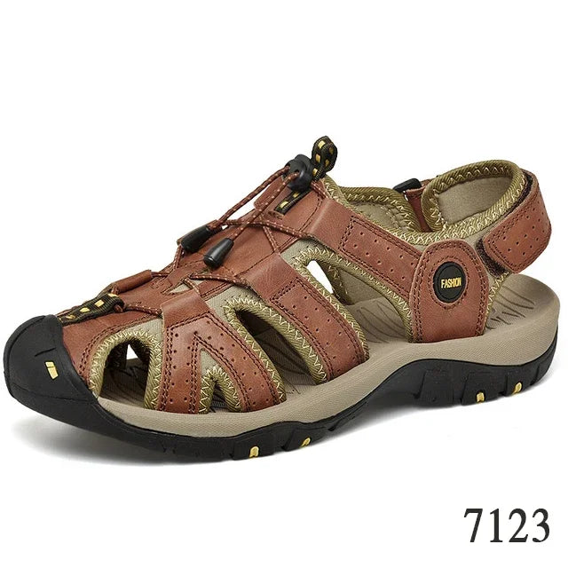 Summer Men's Sandals Leather Men Shoes Men Breathable Design Outdoor Men Leather Sandals Fashion Walking Roman Sneakers