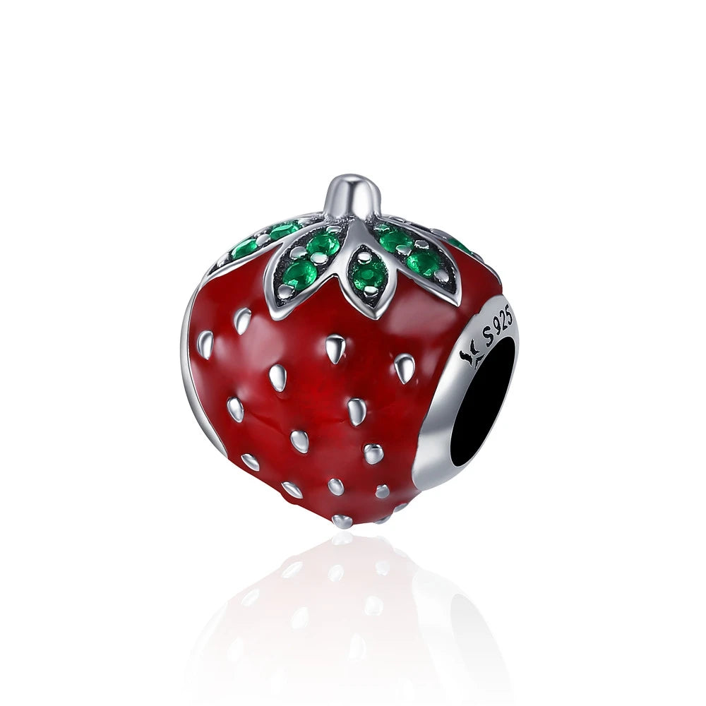 BISAER 925 Sterling Silver Couple Girl Boy Pendant Charm Pineapple Strawberry Dessert Beads for Women Bracelet DIY Fine Jewelry
