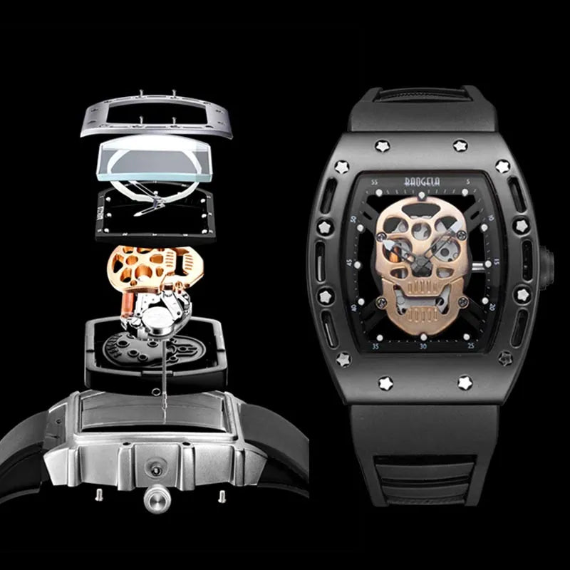 Baogela Pirate Skull Style Men Watch Silicone Luminous Quartz Watches Military Wateproof Skeleton Wristwatch for Man 1612