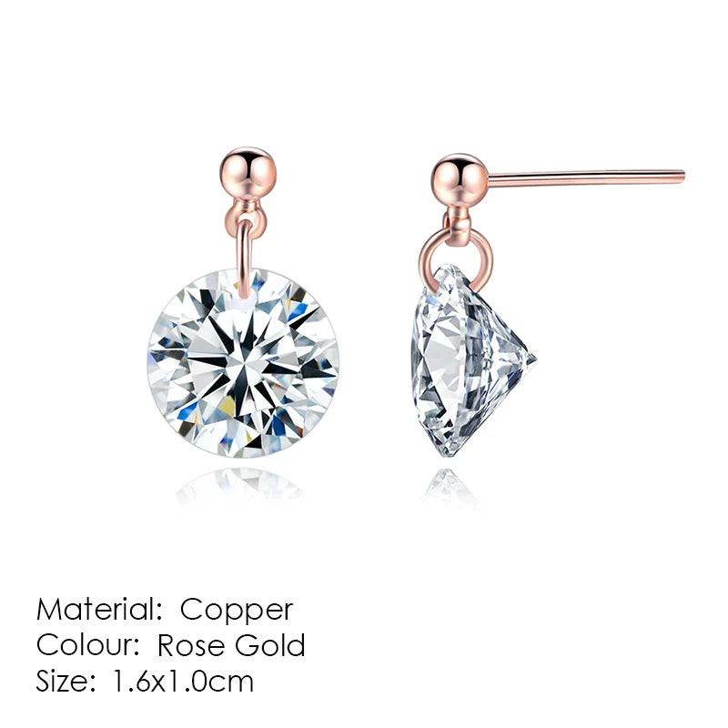 ZHOUYANG Stud Earrings for Women Classic Six Claw Clear AAA+Cubic Zirconia Rose Gold Color Fashion Jewelry for Girls KAE094