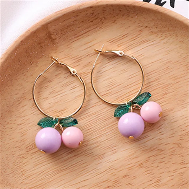 Korean Sweet Youth Girl Student Fruit Cherry Earrings Fresh Simple Cute Women Earrings Ear Clips Banquet Accessories