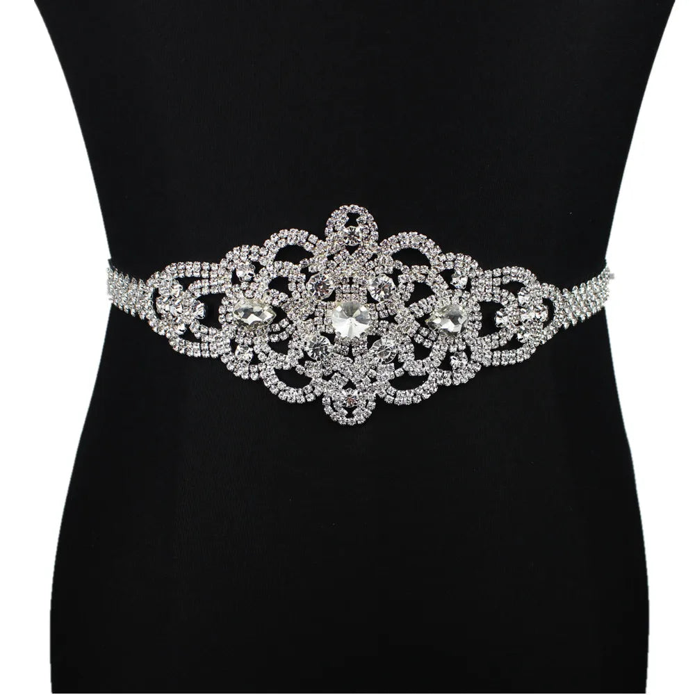 Handmade Silver Bridal Belt Rhinestone Waistband Applique for Evening Prom Dresses Wedding Decoration White Beige Sash Ribbon