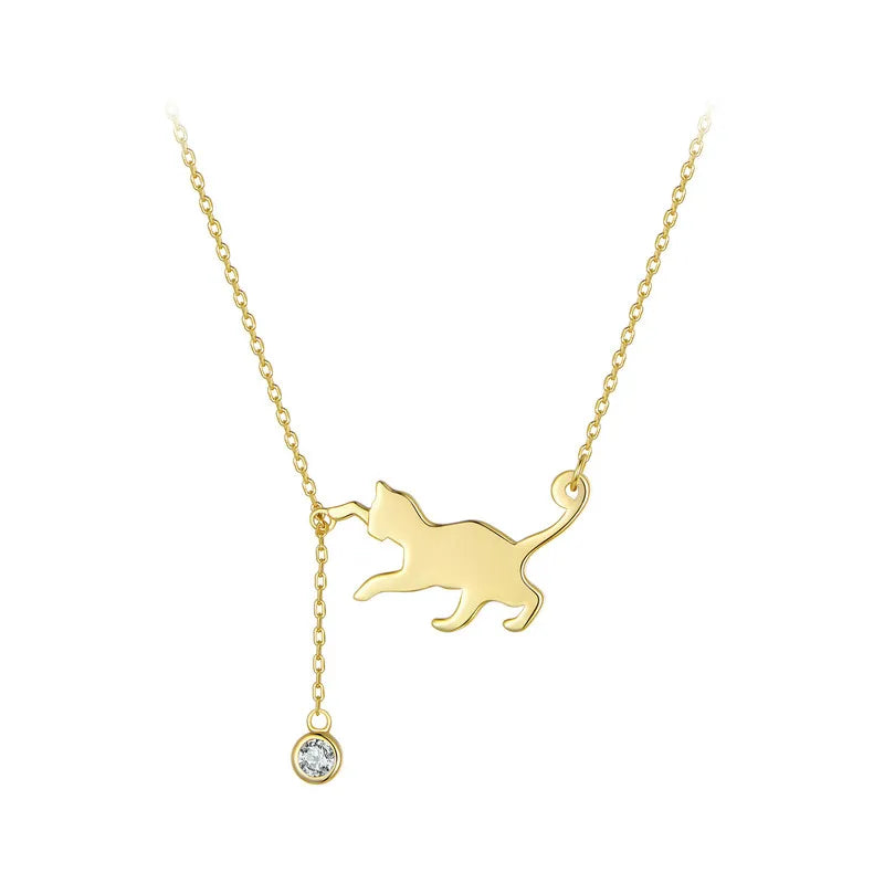 BAMOER S925 Sterling Silver Cat Necklace Cute Silver Cat Pendant Collarbone Necklace for Women SCN232 3 Colors