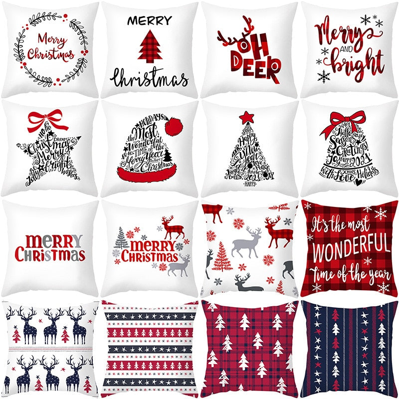 Christmas Cushion Cover Merry Christmas Decoration for Home Christmas Ornament Pillow Case Xmas Navidad New Year