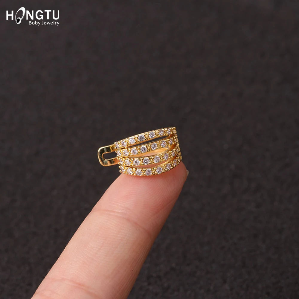 HONGTU 1PC Copper Crystal Ear Cuffs for Women Wrap Cuff Clip on Earrings No Pierce Earrings Fake Earring Piercing Jewellery 2020