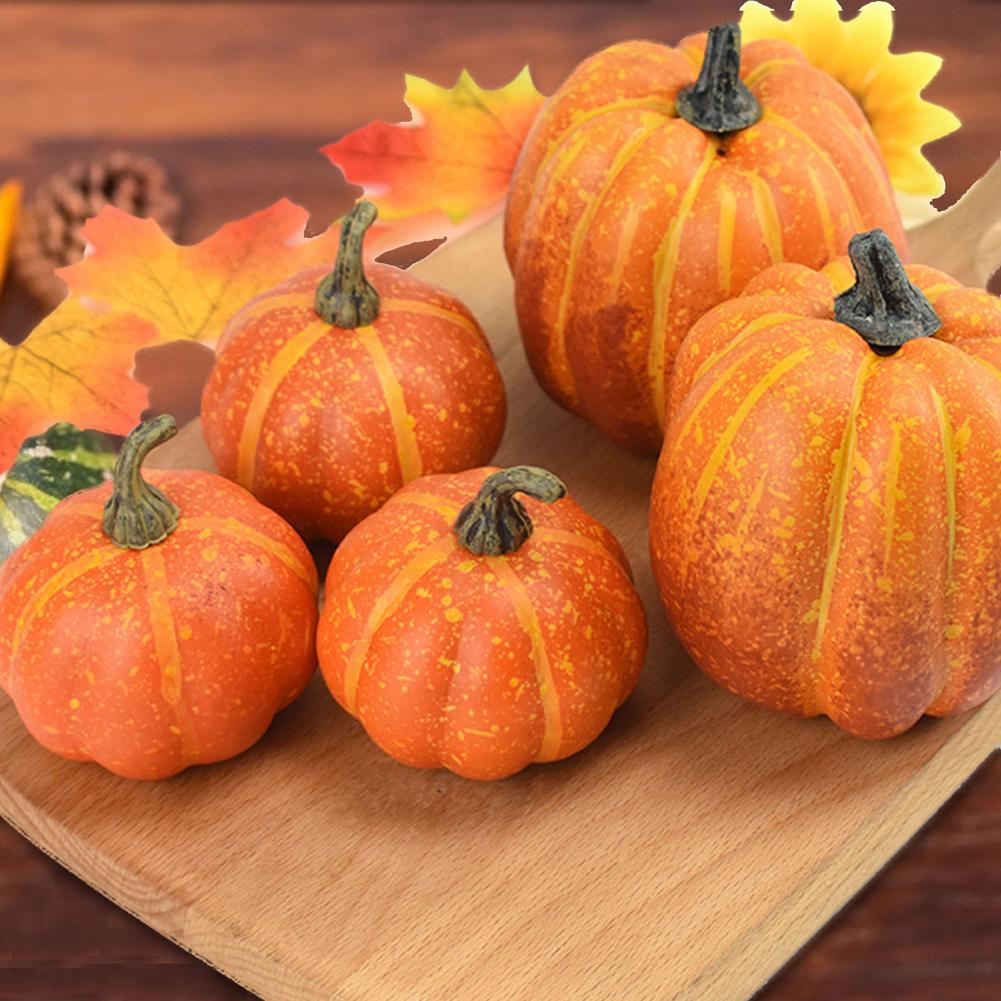7pcs Artificial Pumpkin Mold White Yellow Halloween Thanksgiving Autumn Harvest Pumpkin Props for Home Halloween Decoration
