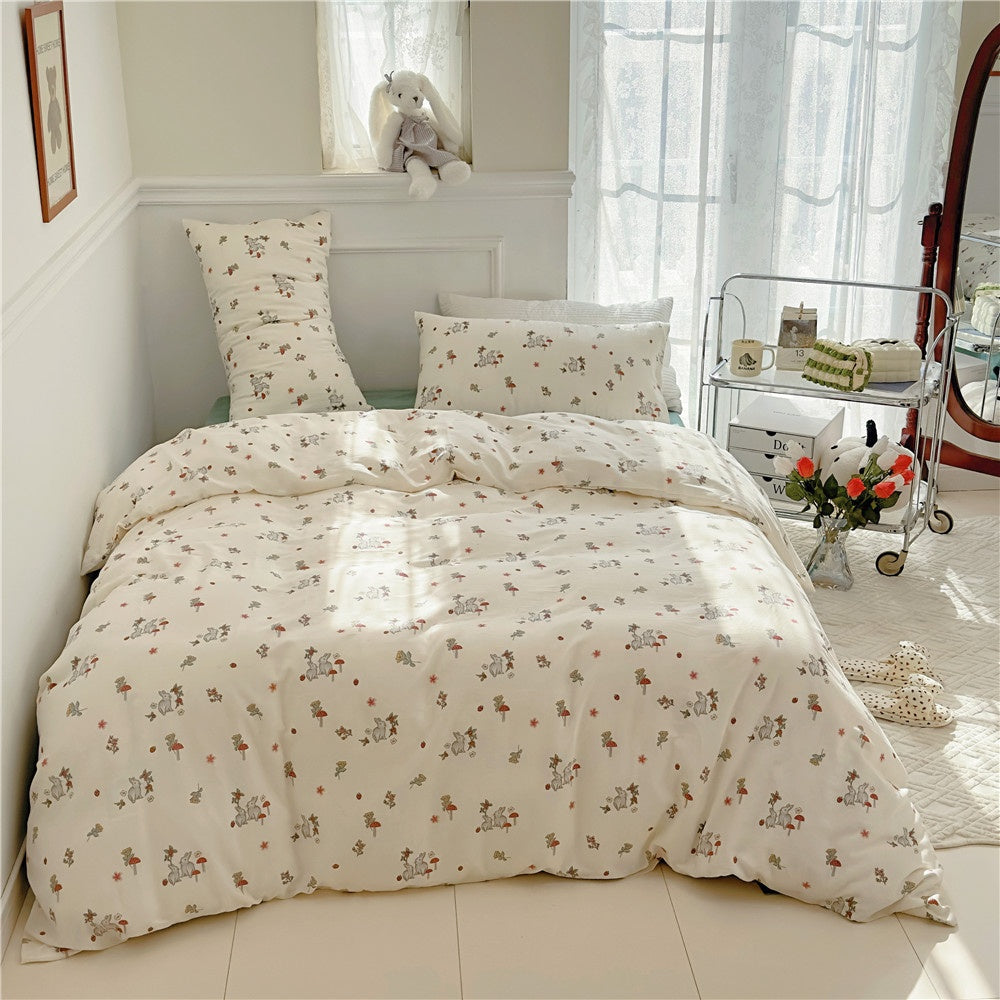 Double Layer Cotton Bedding Set Infant Class Softness Floral Design Duvet Cover Bed Sheet Pillowcases 4 Pieces Bedding Set