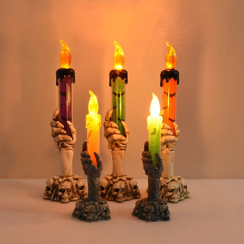 Halloween Led Candle Light Skeleton Ghost Hand Light Horror Props Halloween Party Decoration Supplies Kids Toy