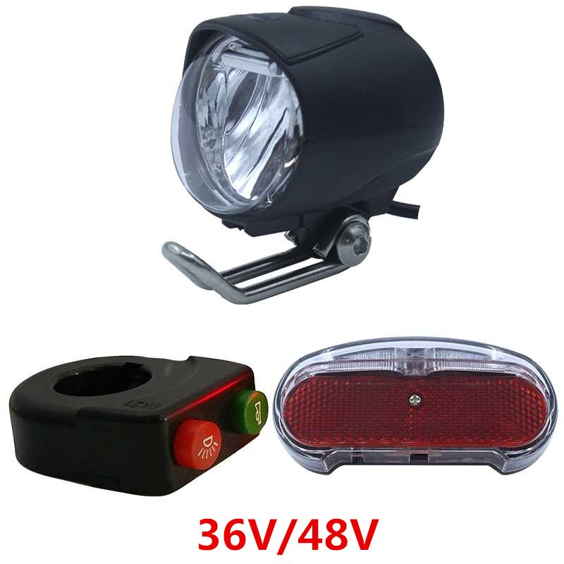 36V 48V Compatible E-Bike Headlight Taillight Set Front Light Rear Light Set Headlamp Taillamp Set