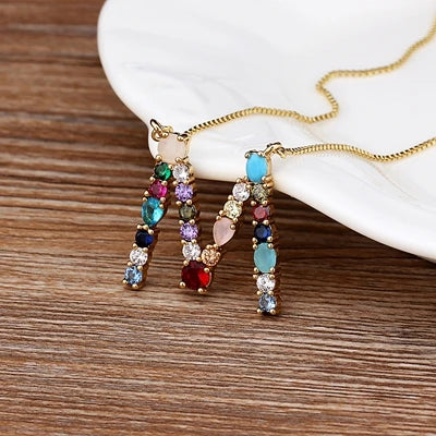 New Arrival Personal Name Letter Necklace Rainbow CZ Initials Alphabet Women Girls Gorgeous Family Jewelry