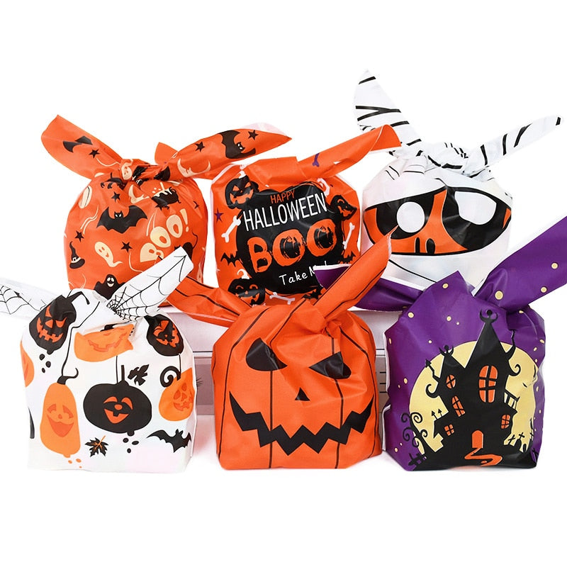 25/50pcs Halloween Candy Bags Pumpkin Bat Snack Biscuit Bag Trick or Treat Kids Favors Halloween Party Decoration Supplies