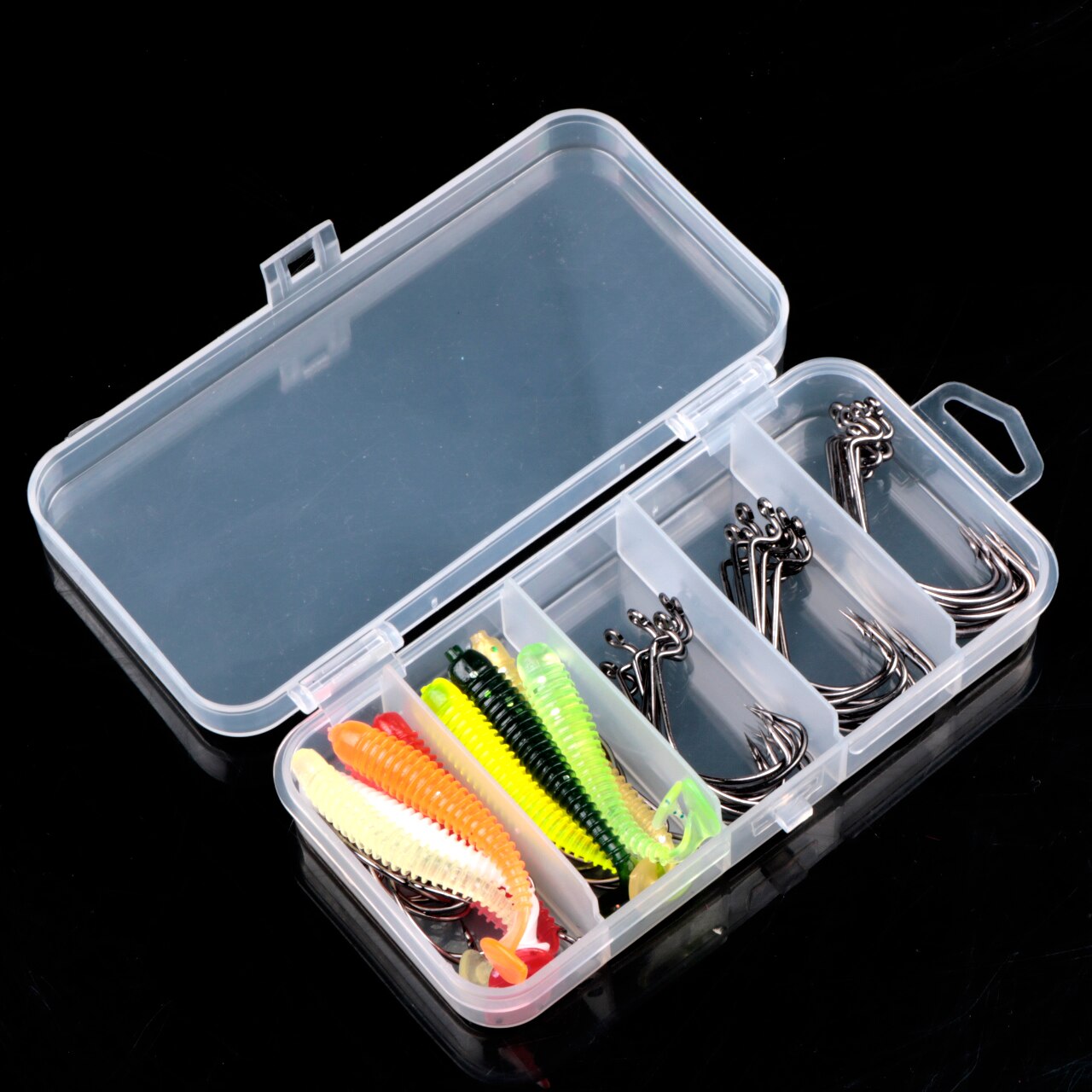 60pcs/Lot Sea Fishing Hook With Soft Lures 2#1#1/0#2/0#3/0# Carp Snap Fishing Big Hooks Tackles Accessories Fish Hook With Box