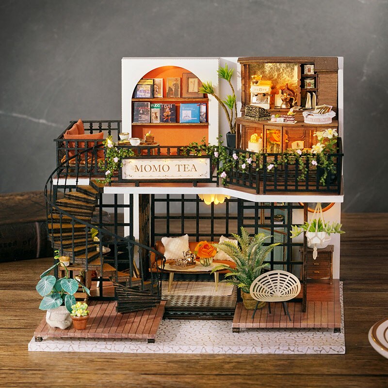 Cutebee DIY DollHouse Kit Wooden Doll Houses Forest Teashop With Furniture Kit Toys for Children Christmas