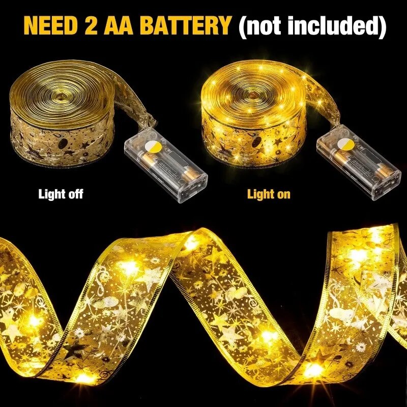 Christmas Decoration LED Ribbon Fairy Lights Christmas Tree Ornaments for Home 2023 DIY Bows Light String Navidad New Year 2024