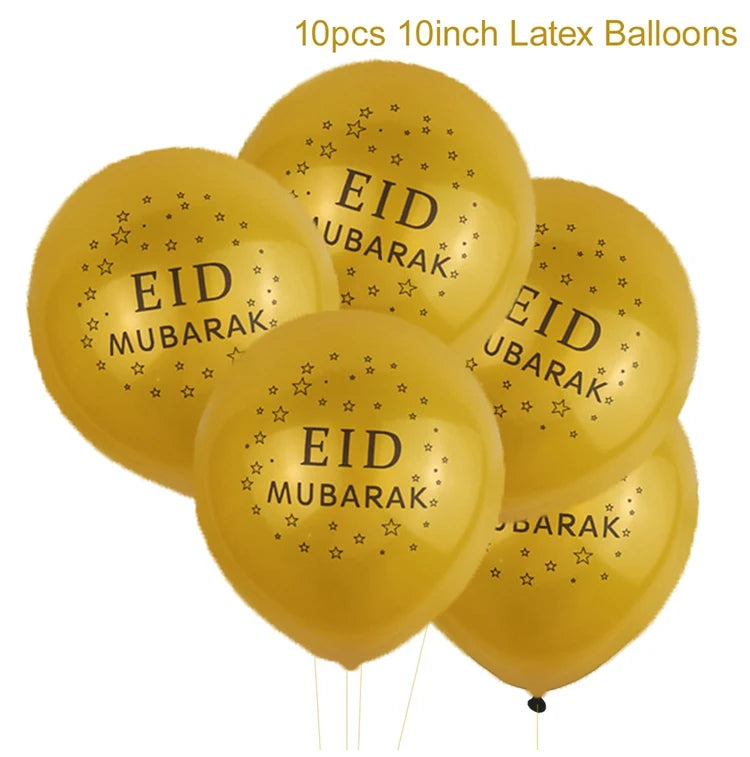 EID Mubarak Banner Balloons Cake Topper Ramadan Decoration Ramadan Kareem Mubarak Muslim Islamic Festival Party DIY Decorations