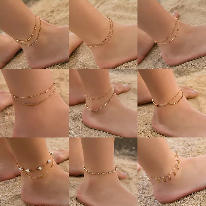 Modyle Bohemia 2pcs/Set Anklets for Women Foot Accessories 2019 Beach Barefoot Sandals Bracelet Ankle on the Leg Female Anklets