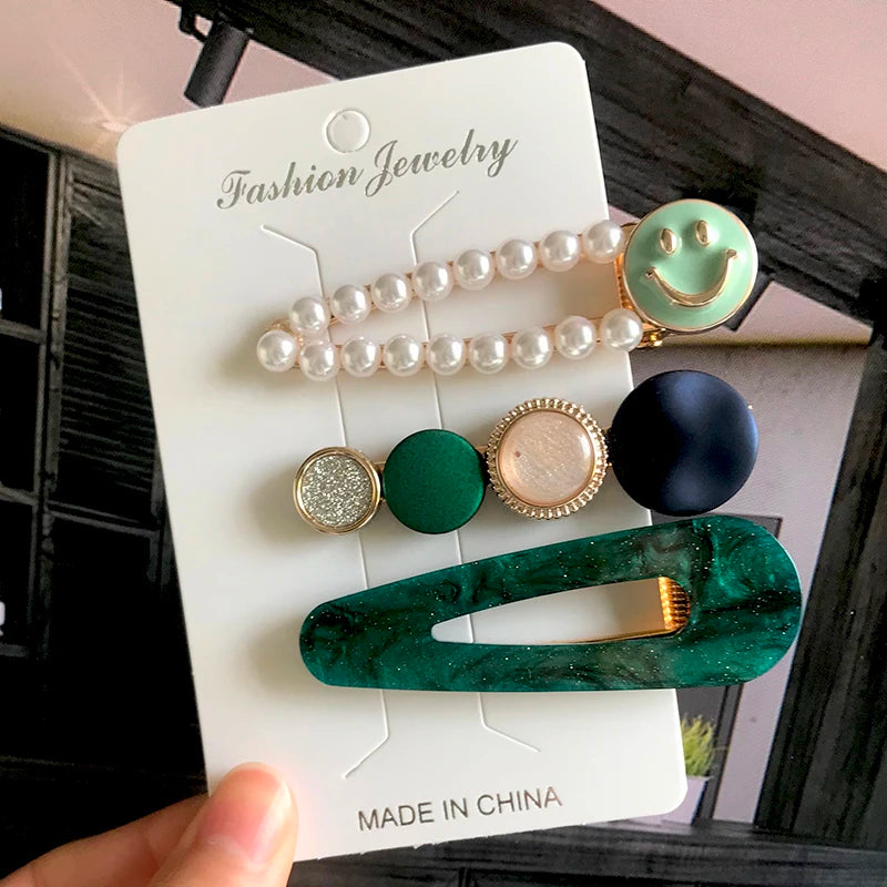 Korean Simulated Pearl Barrettes Beaded Geometric Women Hair Clip Hairgrips Hair Accessories Girls Jewelry Hair Pins