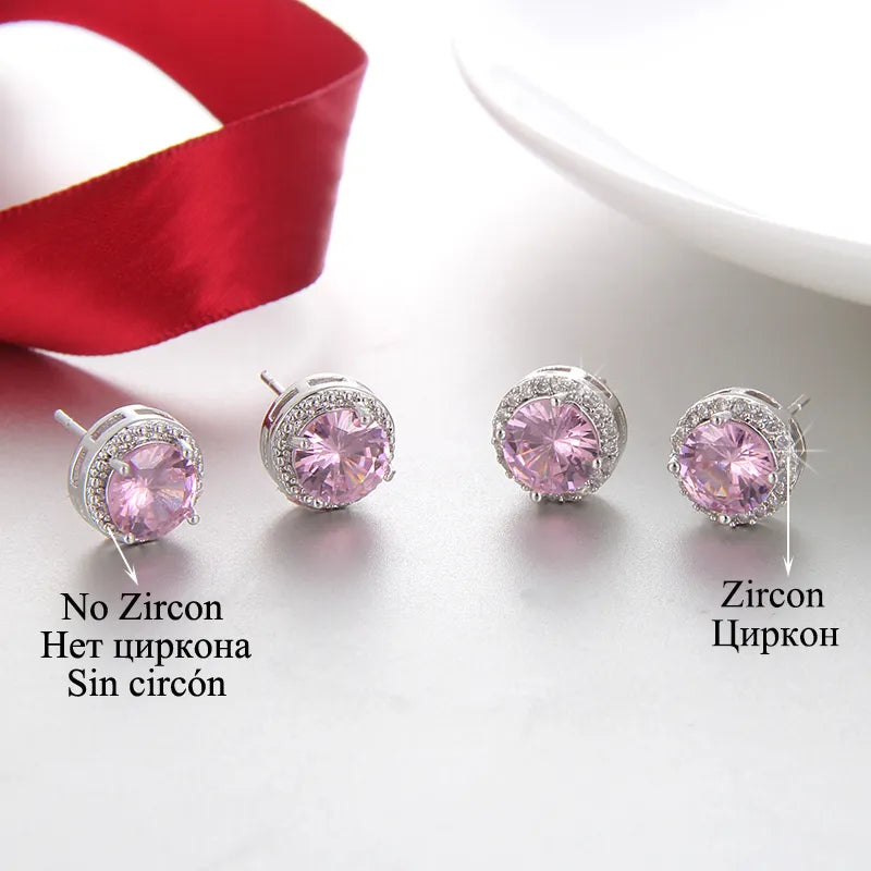 Classic Green AAA Cubic Zirconia Stud Earrings Round Crystal Girl Ear Studs for Women Multicolor Jewelry Brincos AE176
