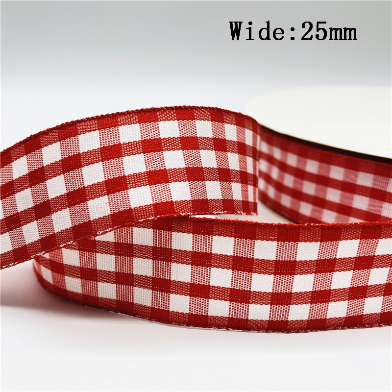 5yards/Lot 25mm Plaid Ribbon Christmas Decor Ribbon for Handmade Design Christmas Decoration DIY