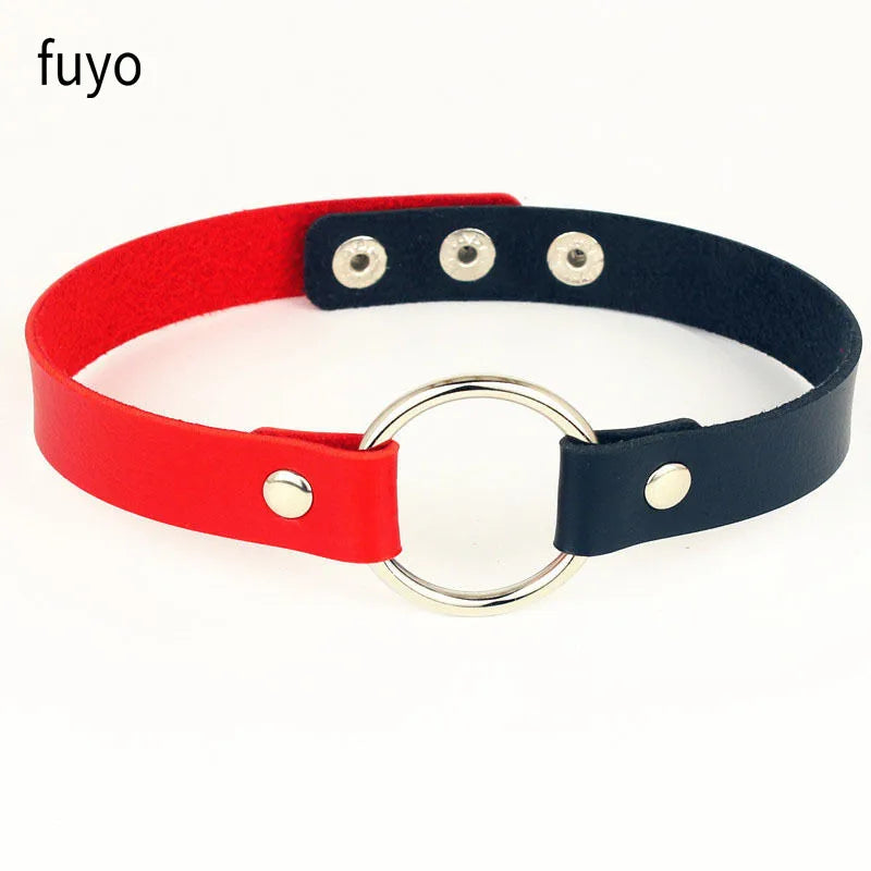 1Pc Collar Punk Round Gothic Goth Choker Necklace Love PU Leather Neck Buckle Necklaces Jewelry for Women