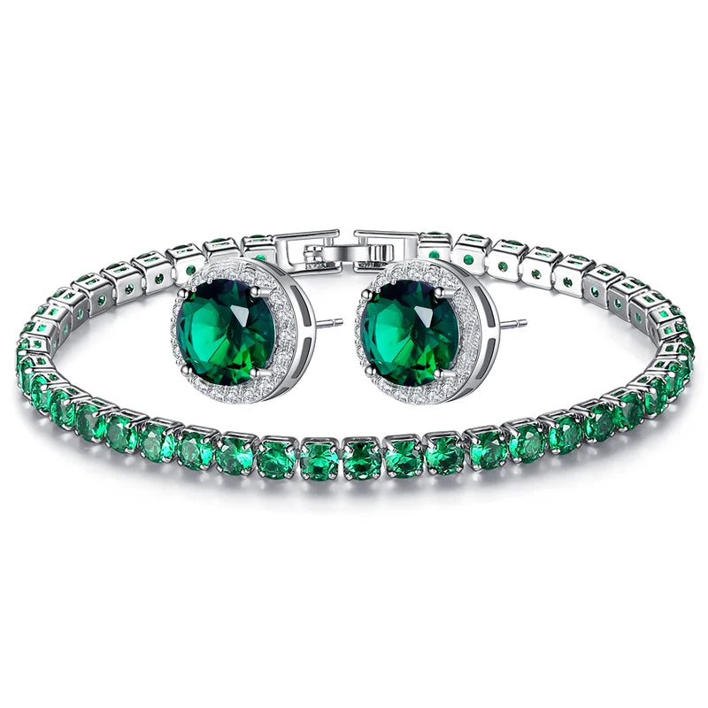 Classic Green AAA Cubic Zirconia Stud Earrings Round Crystal Girl Ear Studs for Women Multicolor Jewelry Brincos AE176