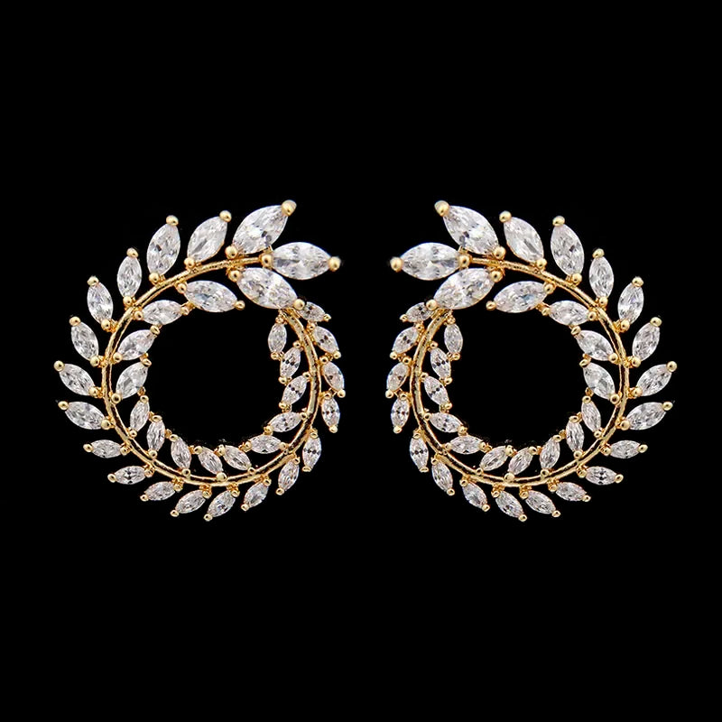LXOEN Marquise Cut Flower Zirconia Crystal Long Drop Earrings for Women Shiny Leaf CZ Stone Bridal Wedding Jewelry