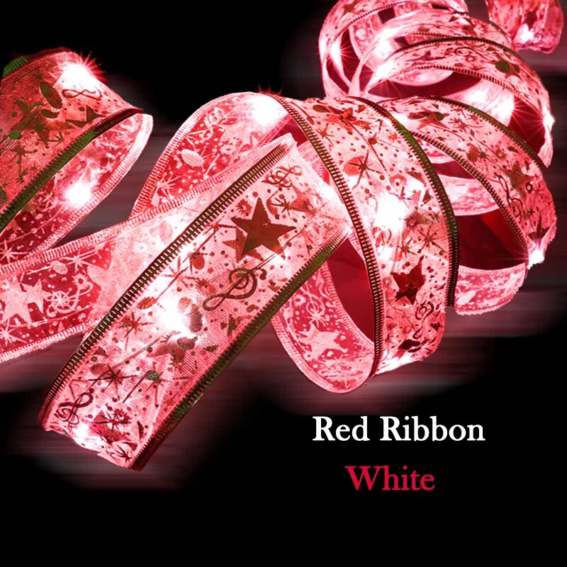 Christmas Decoration LED Ribbon Fairy Lights Christmas Tree Ornaments for Home 2023 DIY Bows Light String Navidad New Year 2024