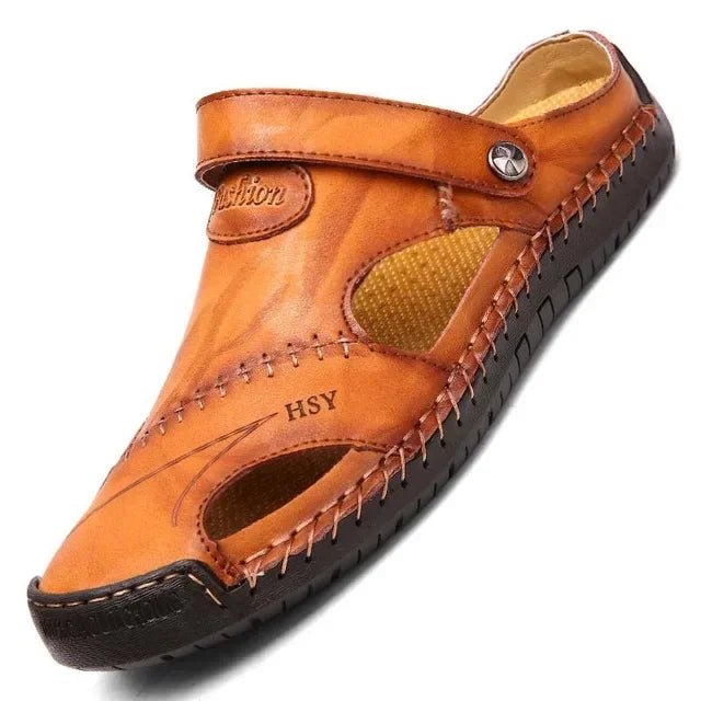 Summer Men's Sandals Leather Sandals Slides Breathable Rome Male Outdoor Beach Slippers Soft Men Beach Sandals