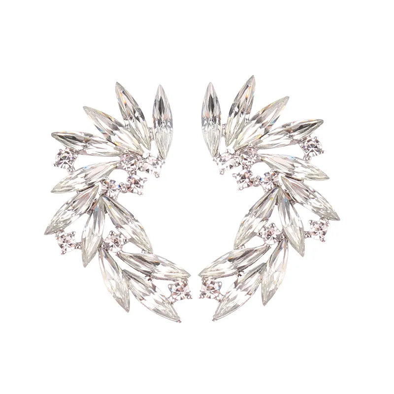 LUBOV Shining Rhinestone Wings Stud Earrings Acrylic Crystal Stone Women Piercing Earrings Trendy Wedding Jewelry Christmas